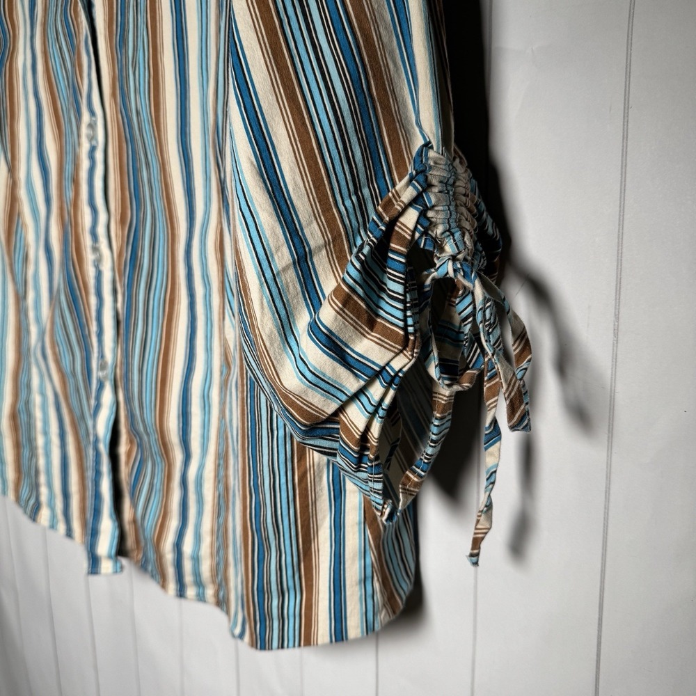 VTG Striped Button Up Blouse Top Cinched Tie Sleeve Made In USA 90s Y2K Look 2X - Picture 2 of 5